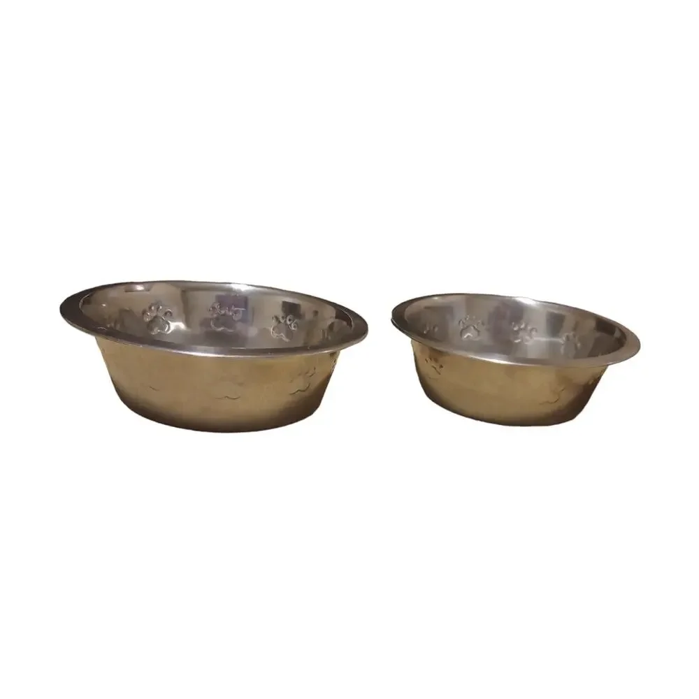 Family Pet Paw Print Non Slip Stainless Steel Pet Bowl Set Large 52OZ 8